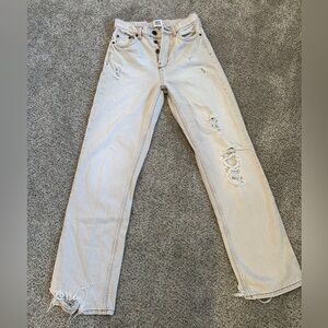 BDG Beige Distressed Straight-Leg Jeans